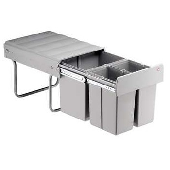 Inbouwafvalemmer - grijs - 2x 8l + 1x 16l - 338x485x320mm