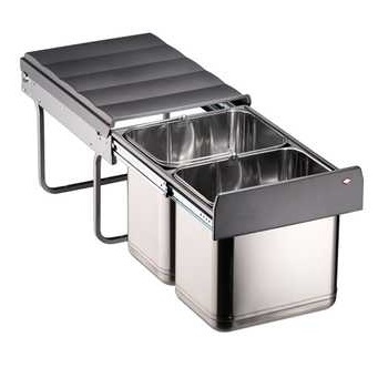 Inbouwafvalemmer - inox - 2x16l - 338x475x320mm