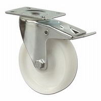Zwenkwiel met rem 125kg - loopvlak kunststof wit