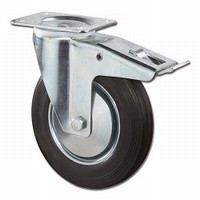 Zwenkwiel met rem 70kg - loopvlak rubber zwart
