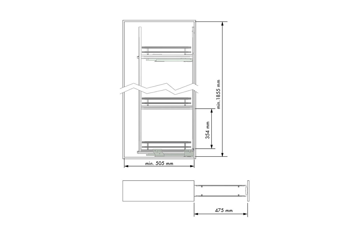 Apothekerskast antraciet - h: 185cm  b: 20cm - 5 plateaus