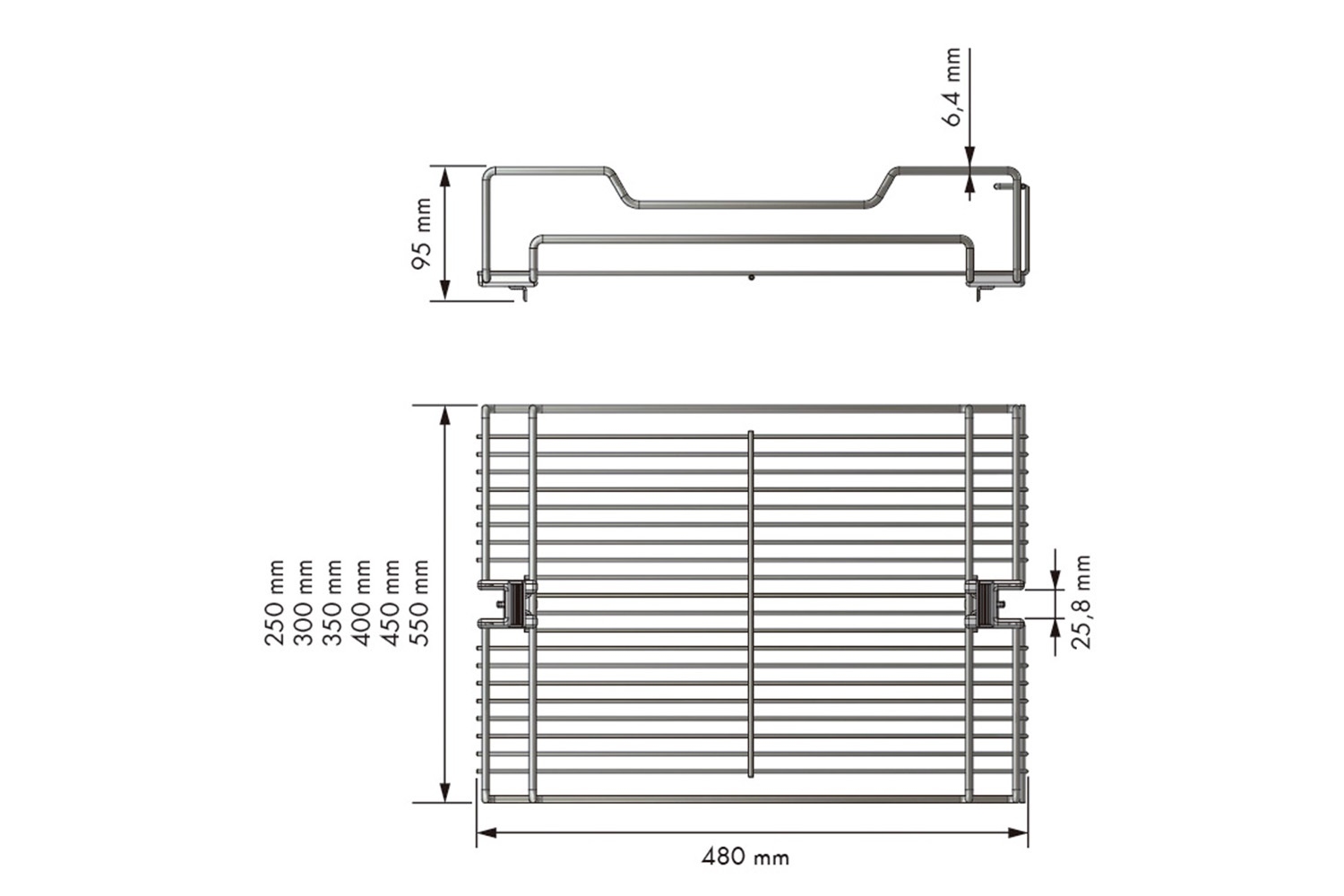 Draadmand - chroom - front: 450mm