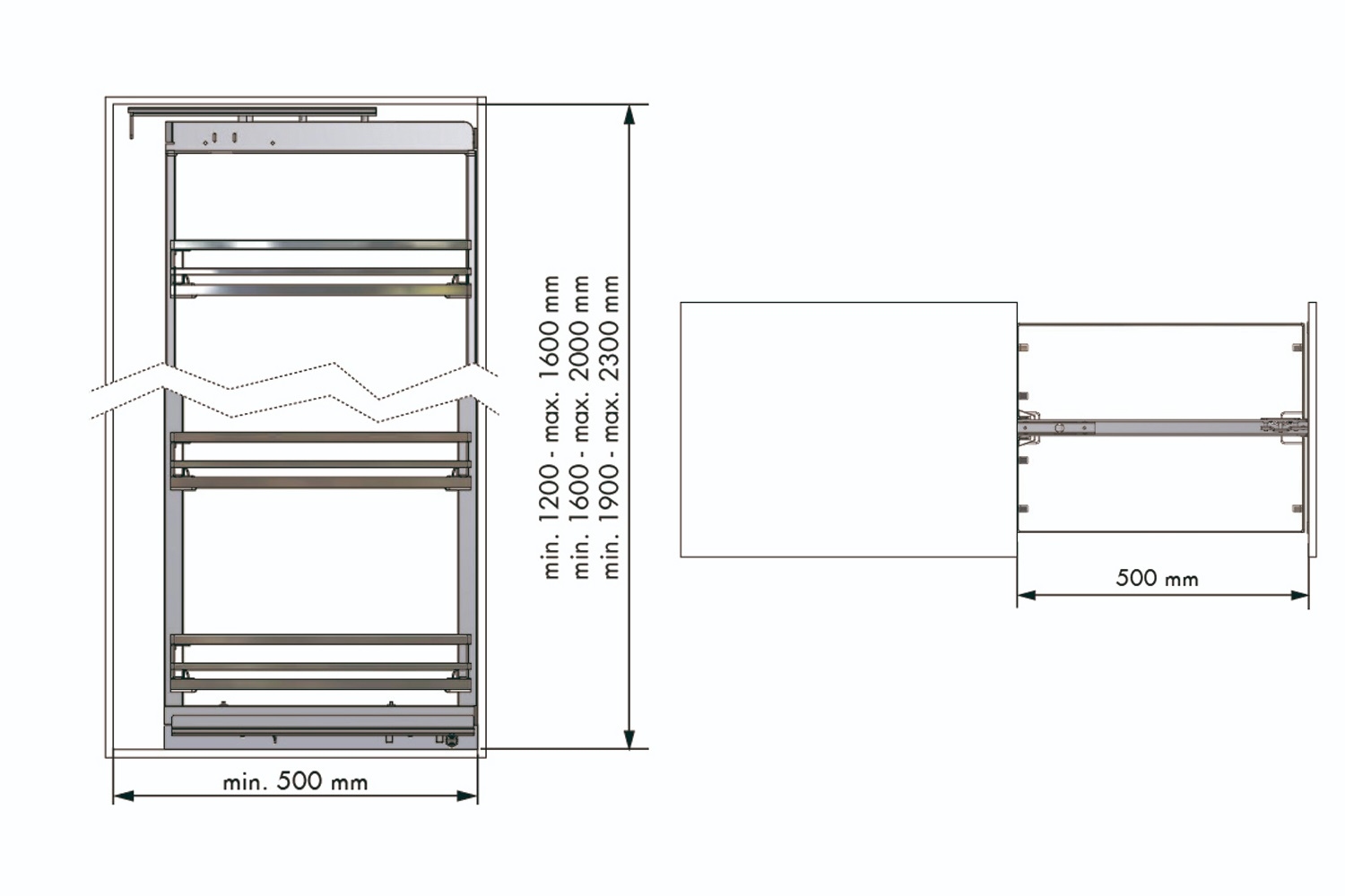 Apothekerskast - h: 120-160cm b: 50cm - 4 plateaus