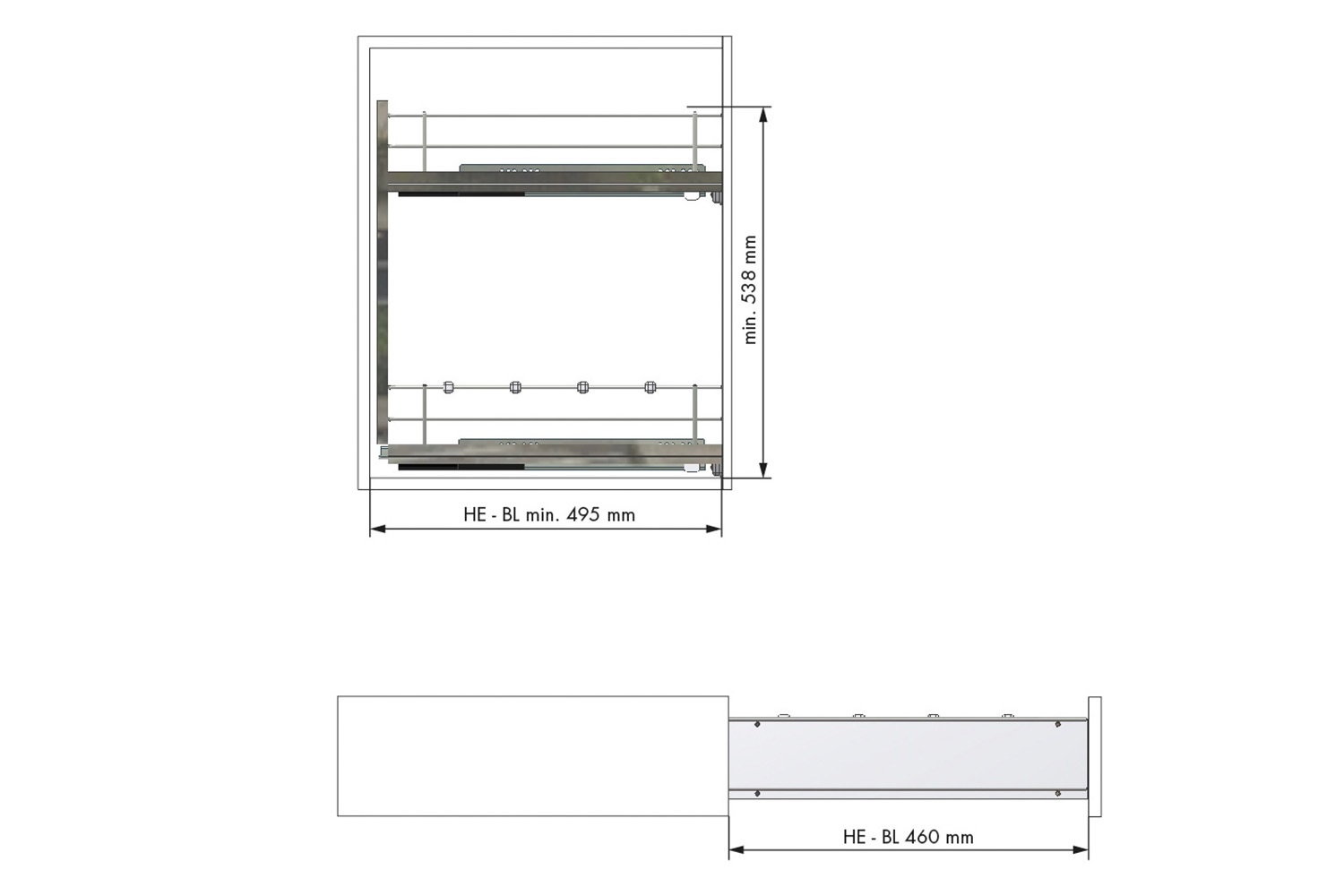 Apothekerskast laag - h:571 b:150 d:495 - flessenrek