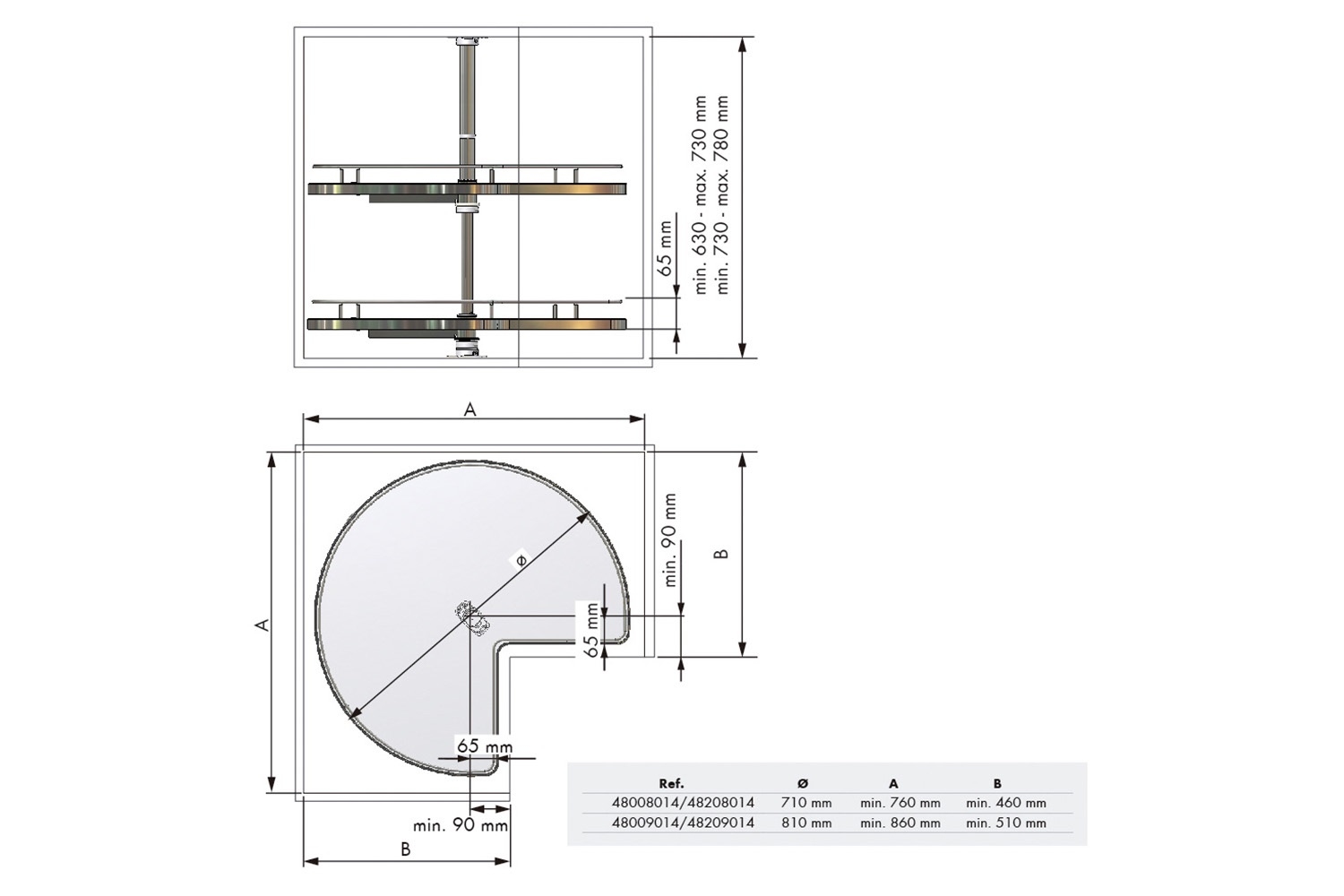 Draaicarrousel - 3/4 rond met plateaus - 300mm - chroom