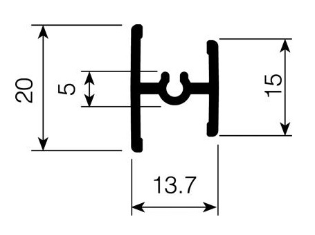 Dwarsprofiel zwart glans - 200cm - J6
