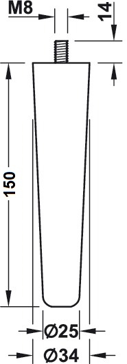 Eiken meubelpoot - konisch Ø34-25mm - lengte 150mm