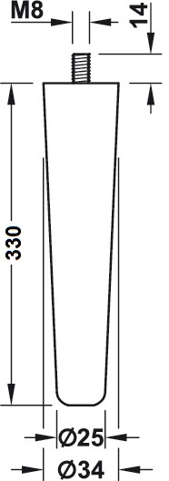 Eiken meubelpoot - konisch Ø34-25mm - lengte 330mm