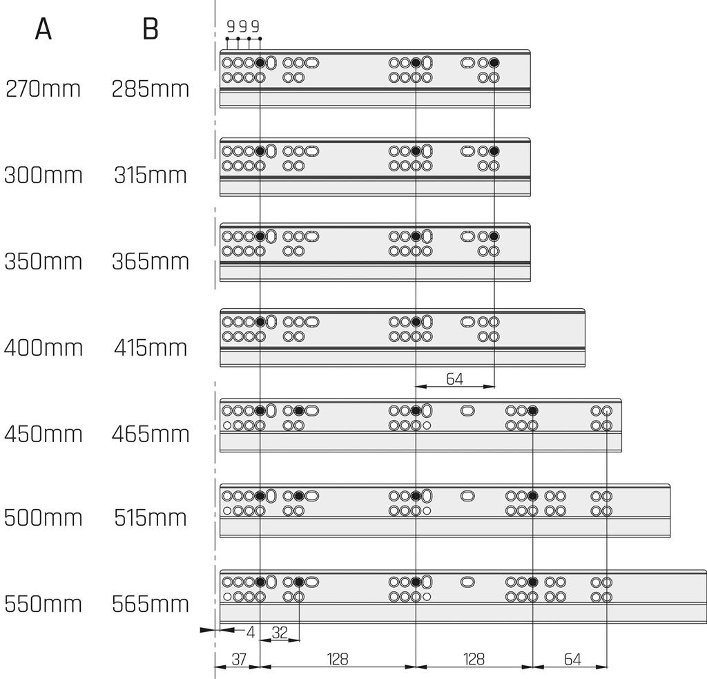 Eurogeleider 45 cm met softclosing en 3D verstelbaar/18