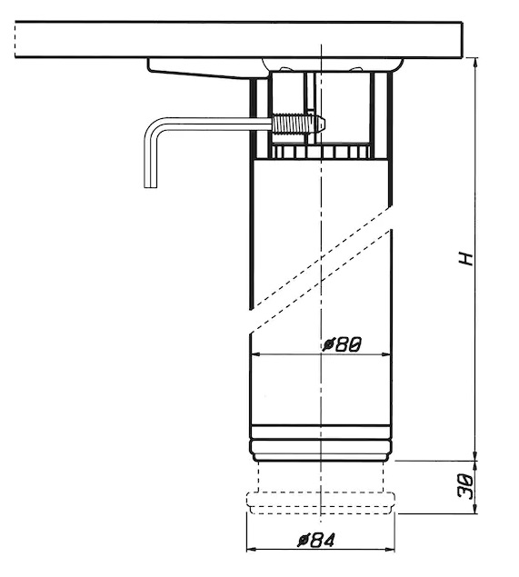 Tafelpoot diameter 80mm - 710/740mm - RVS geborsteld