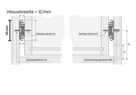 Zijwandmontage kogelgeleiders 60cm - standaard